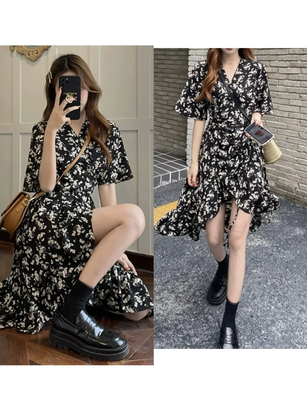 Floral Print Wrap Midi Dress thumbnail