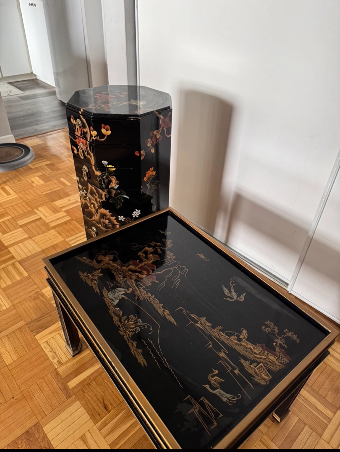 Vintage Asian-style Nesting Tables & Decorative Wall Art