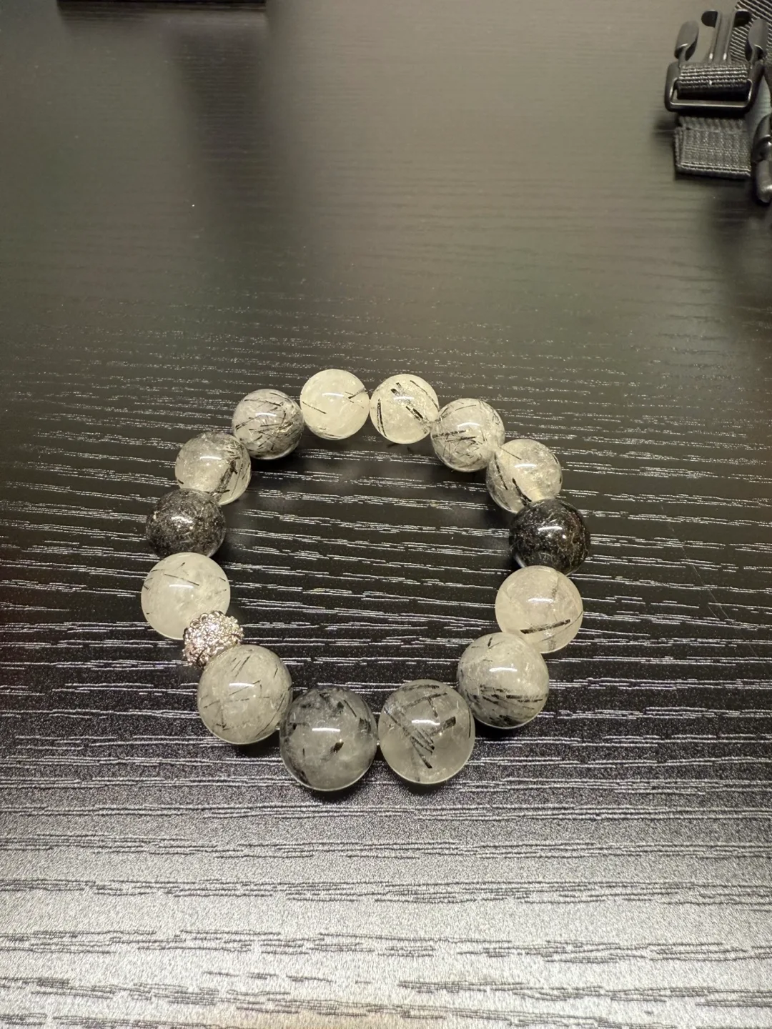 Black Tourmaline and Clear Crystal Beaded Bracelet thumbnail