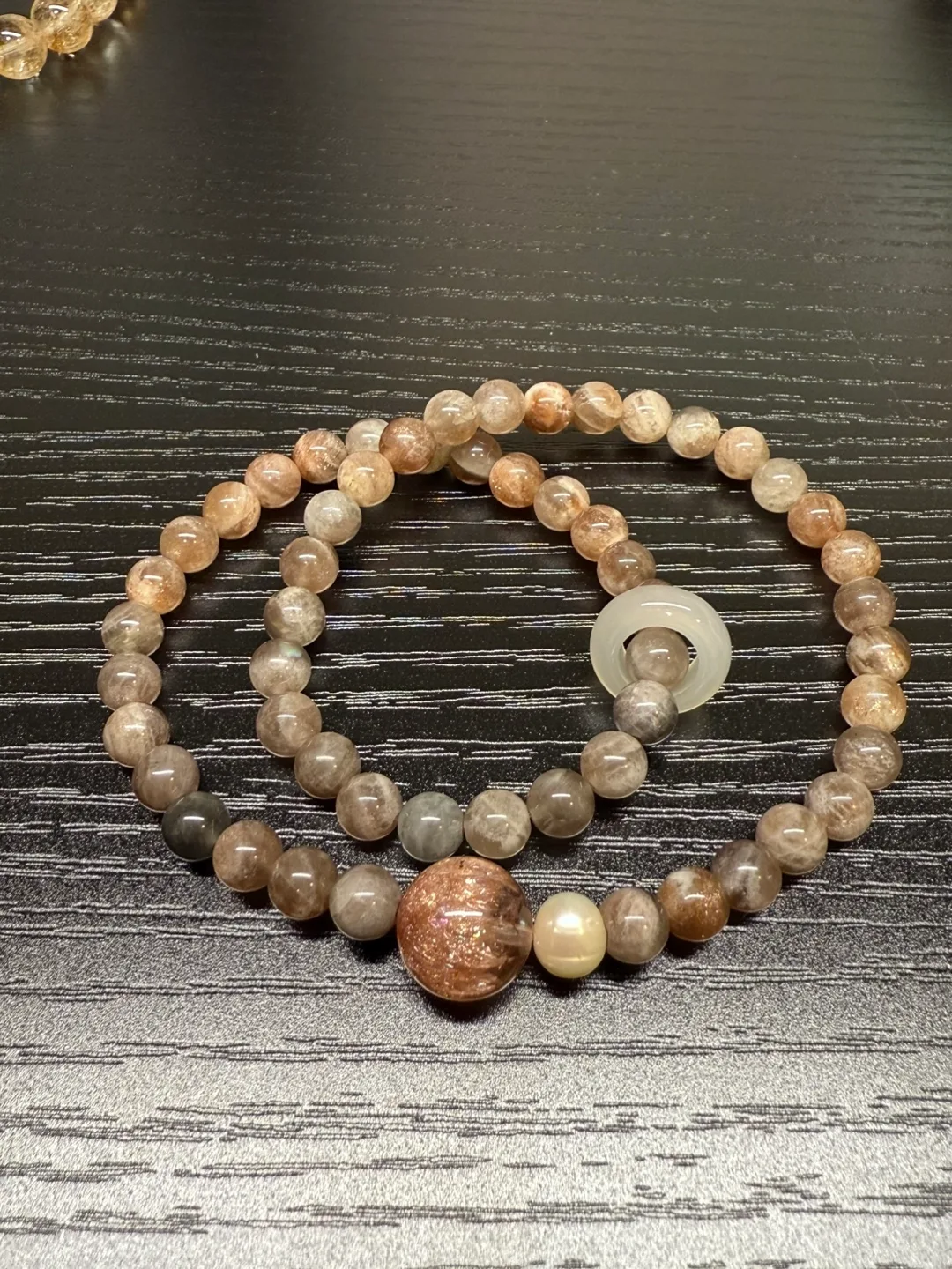 Sunstone Beaded Bracelet with Pearl and Jade Accent thumbnail