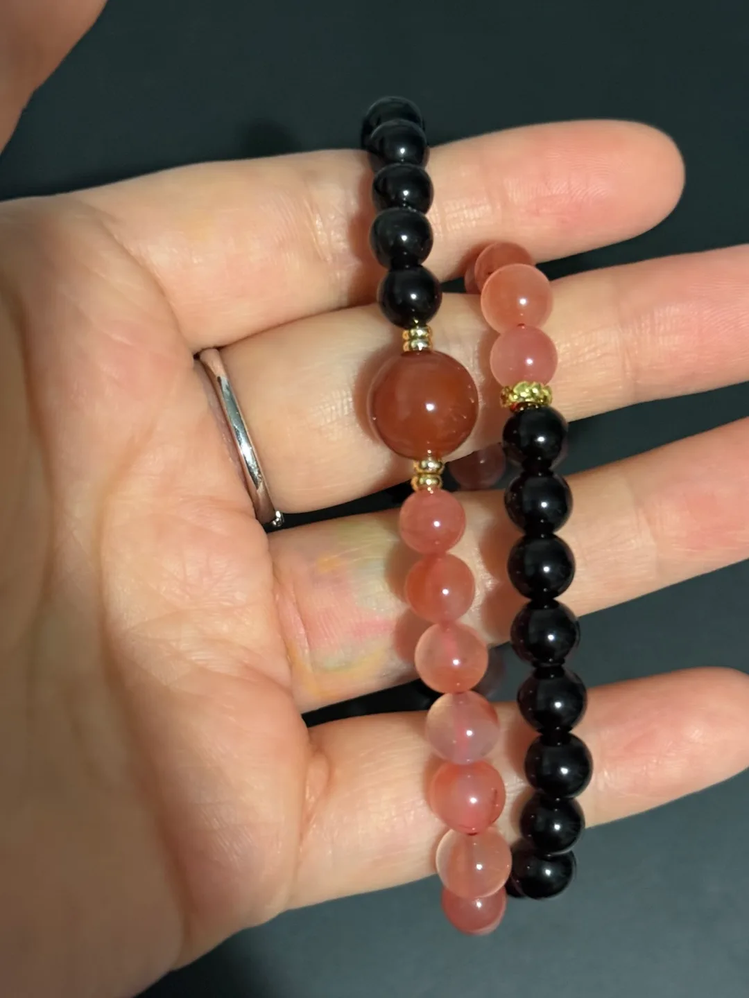 Beaded Bracelets - Black Onyx & Pink Chalcedony thumbnail