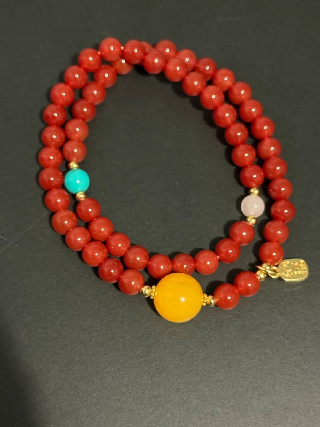 Red Agate Beaded Bracelet with Yellow Amber and other stones thumbnail