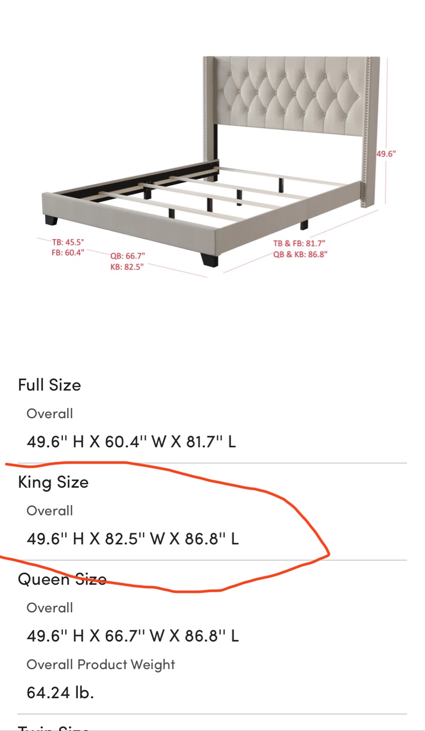 King Size Upholstered Bed Frame