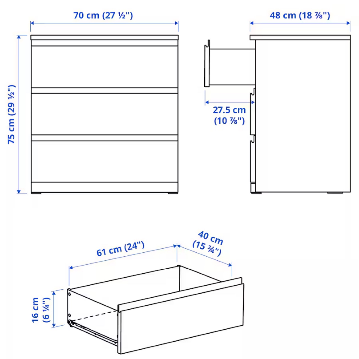 IKEA MALM 3-Drawer Chest White - photo 3