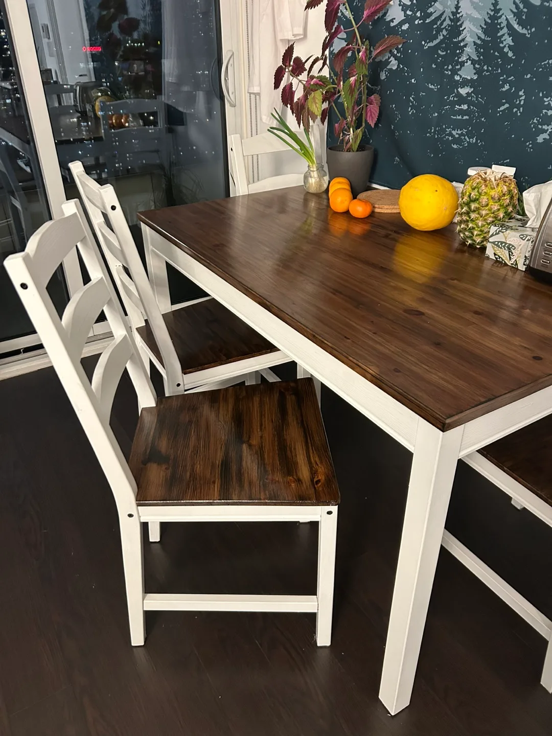Dining Table Set - 4 Chairs, Dark Wood Top, White Legs image indicator(3)