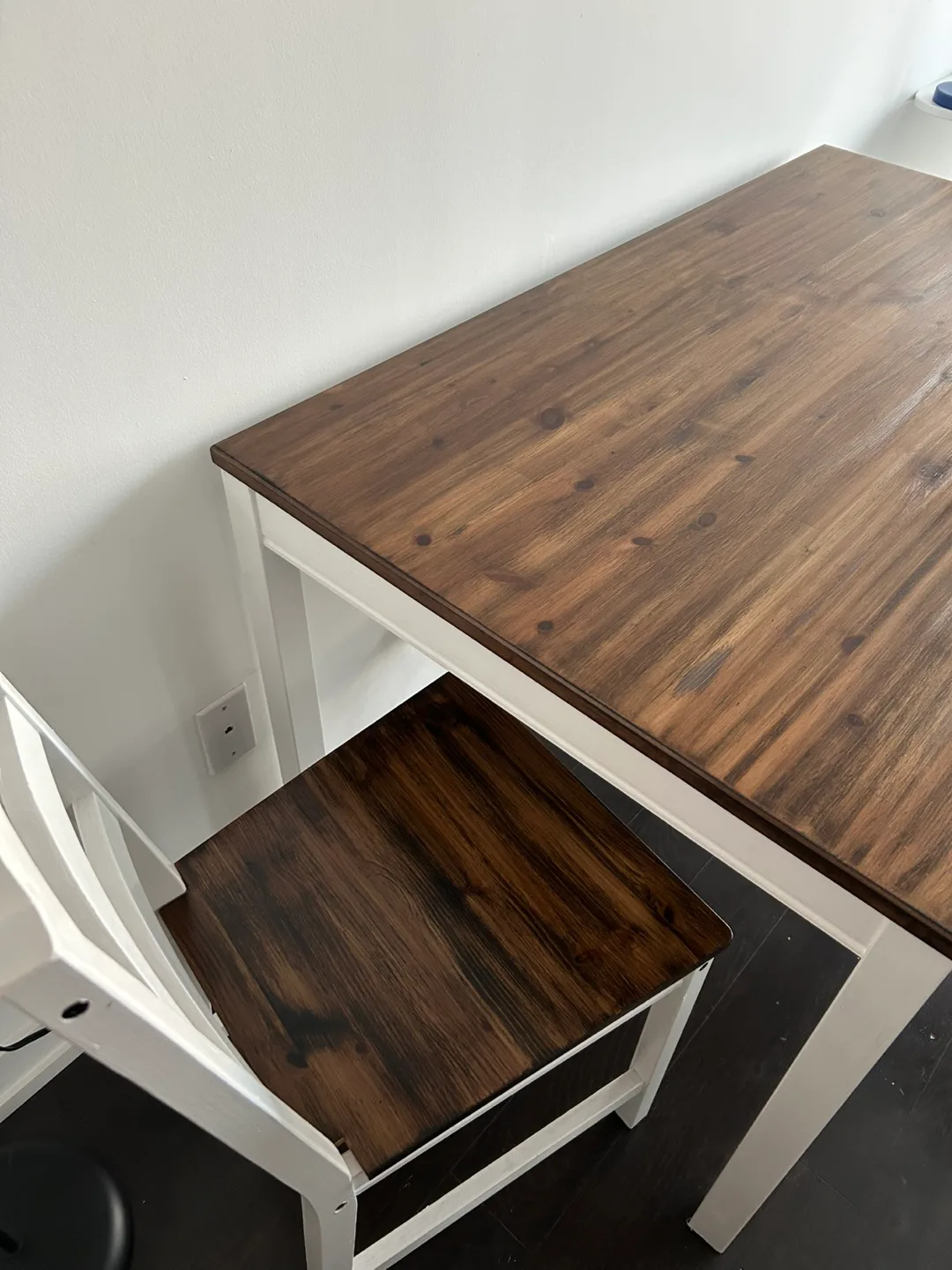 Dining Table Set - 4 Chairs, Dark Wood Top, White Legs image indicator(2)