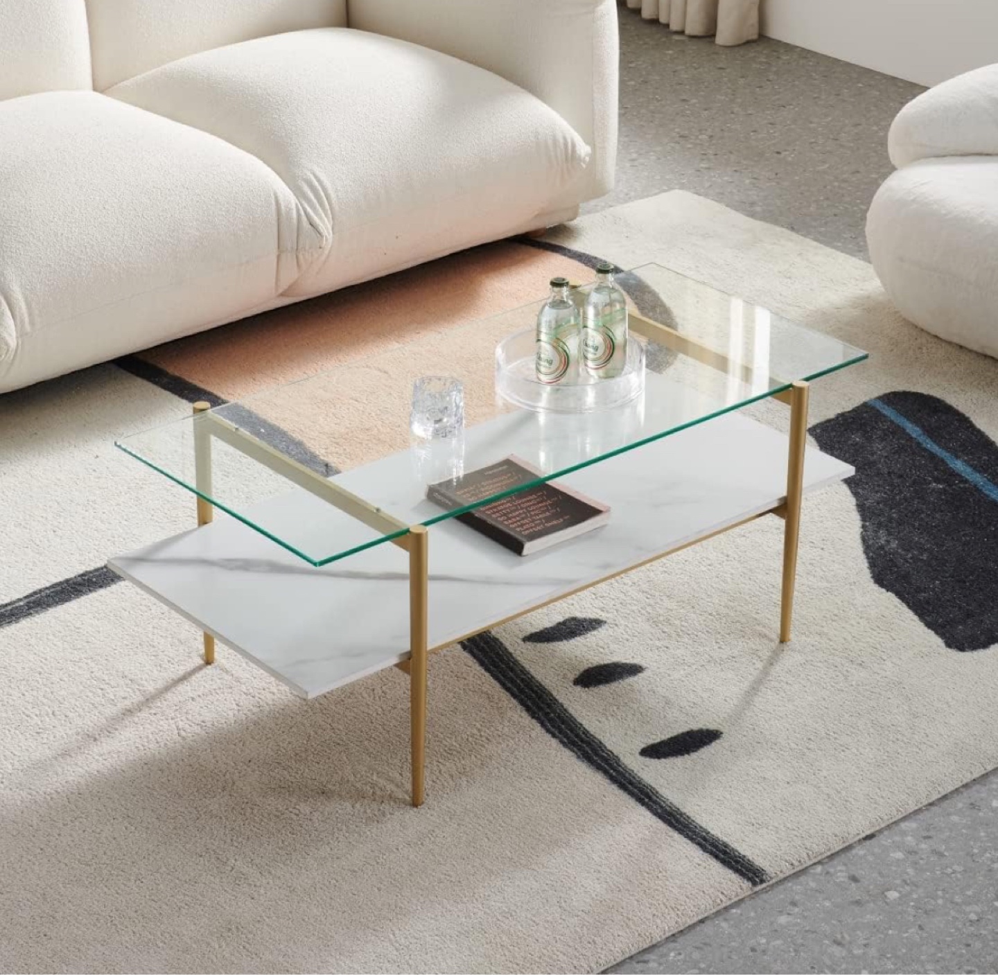 Modern Glass and Marble Coffee Table