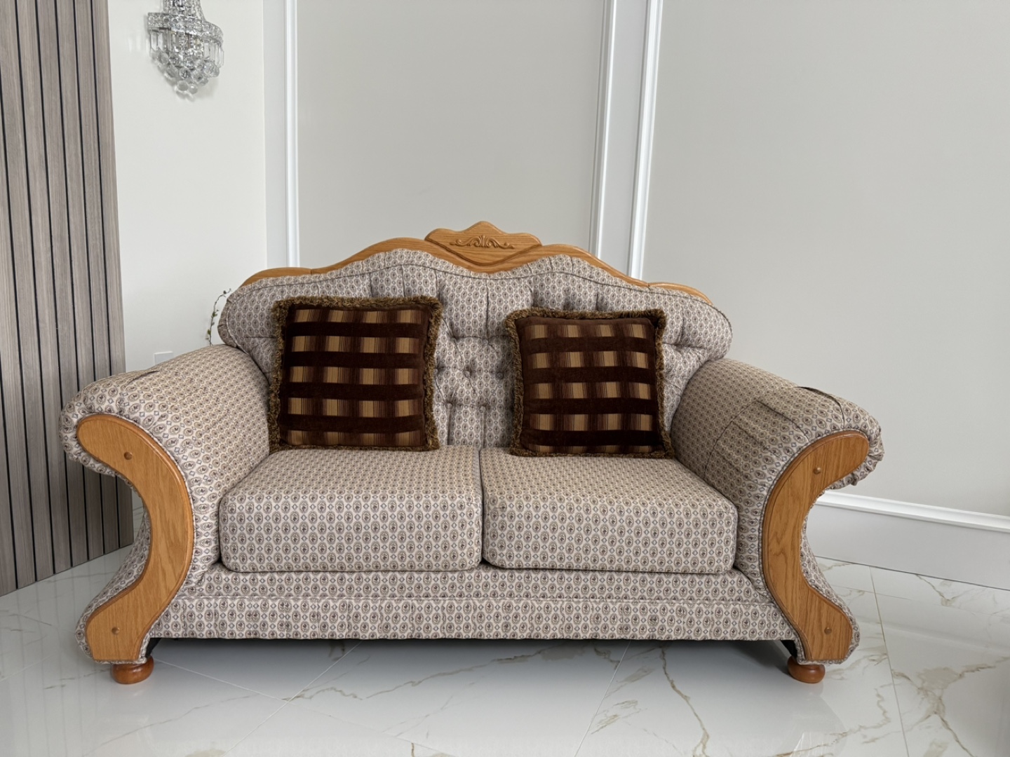Elegant Wooden Frame Loveseat and Sofa Set