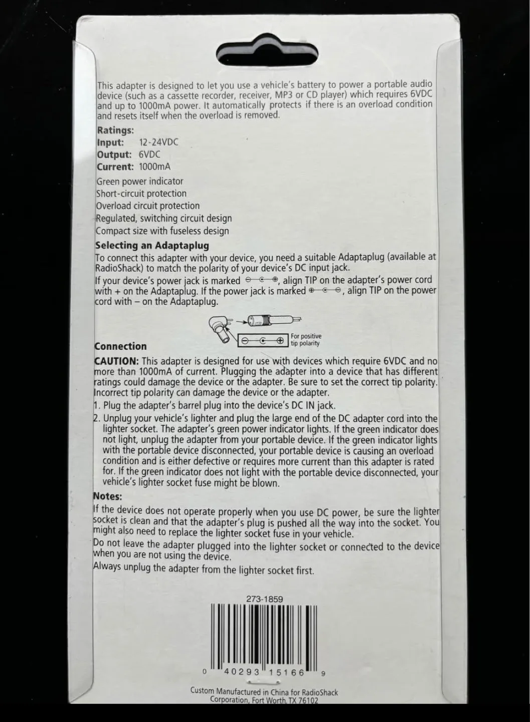 RadioShack Lighter Socket Power Adapter with 6ft Cord 6VDC image indicator(4)