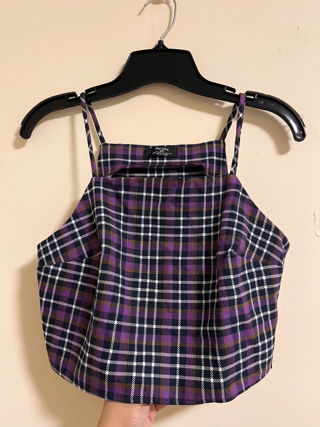 Bershka Purple Plaid Crop Top thumbnail