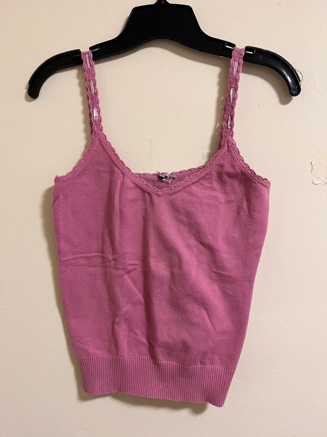 Pink Knit Cami Top with Lace Straps thumbnail