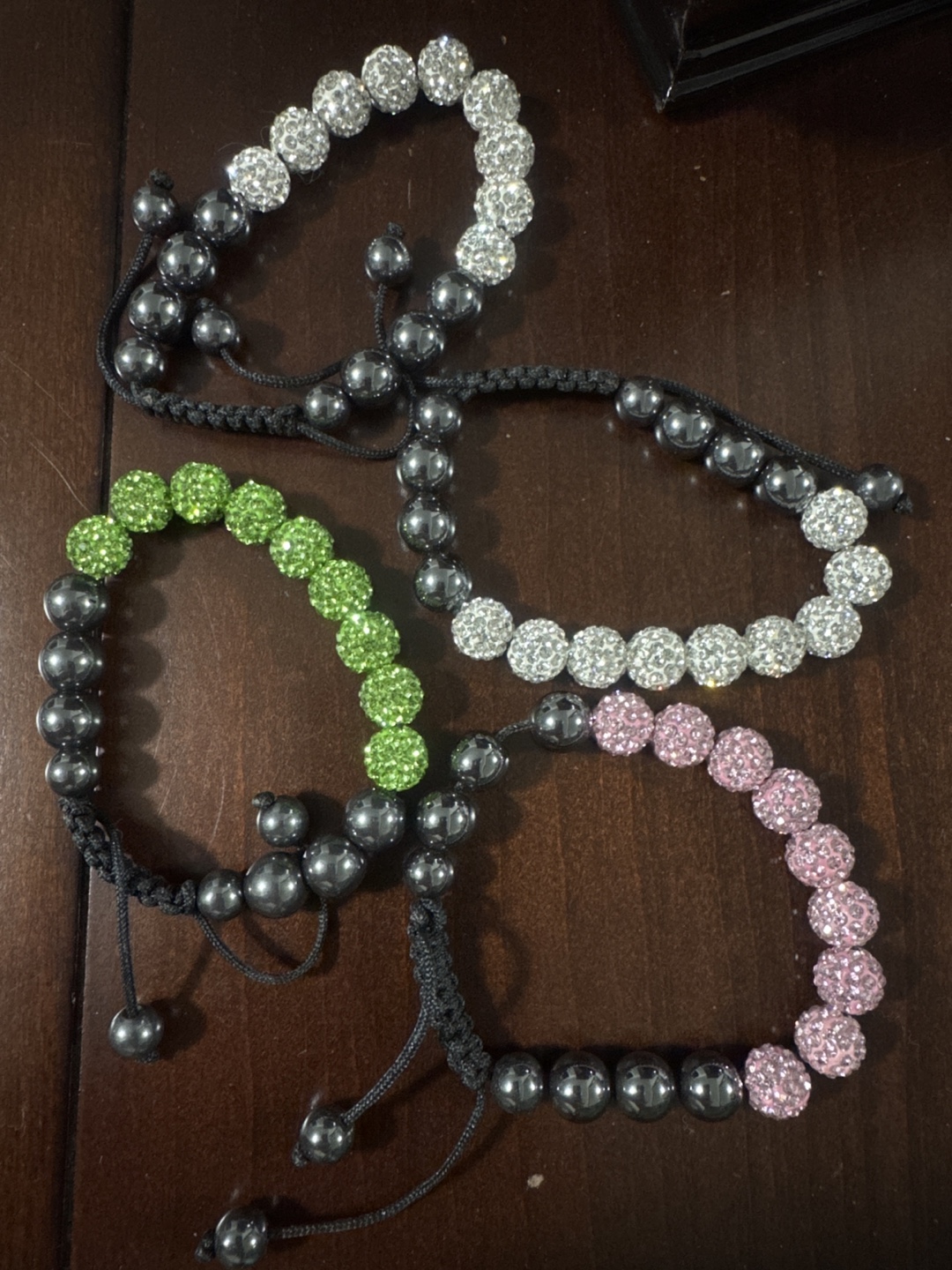 Four Beaded Bracelets Hematite and Crystal