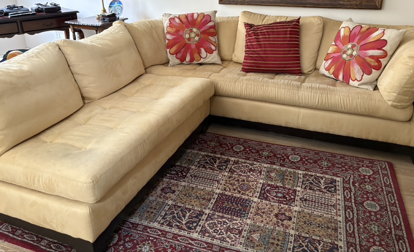 Beige Sectional Sofa with Chaise Lounge - photo 4
