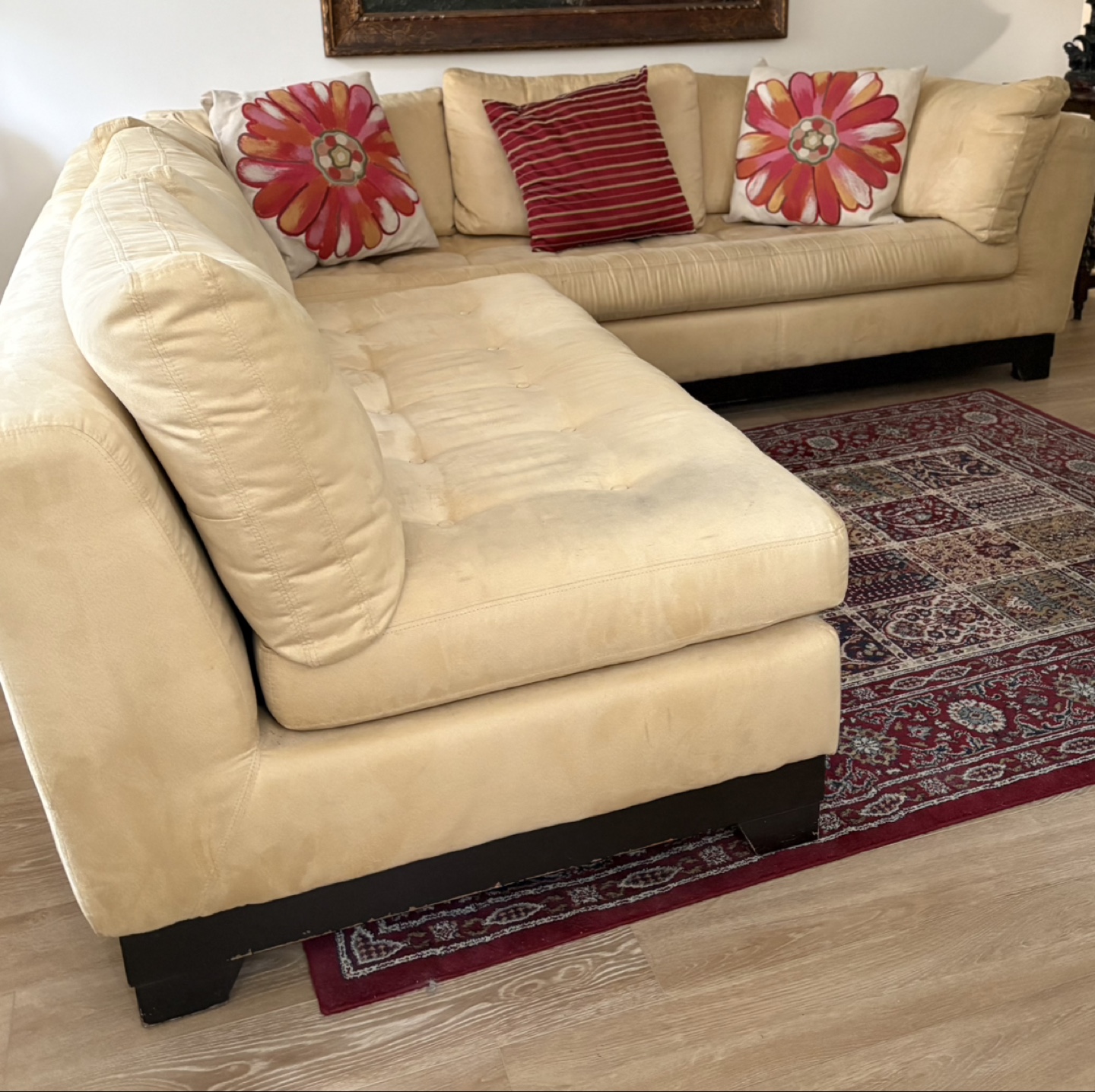 Beige Sectional Sofa with Chaise Lounge - photo 3