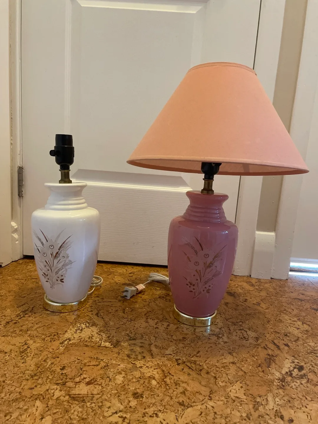 Pair of Vintage Table Lamps with Floral Design