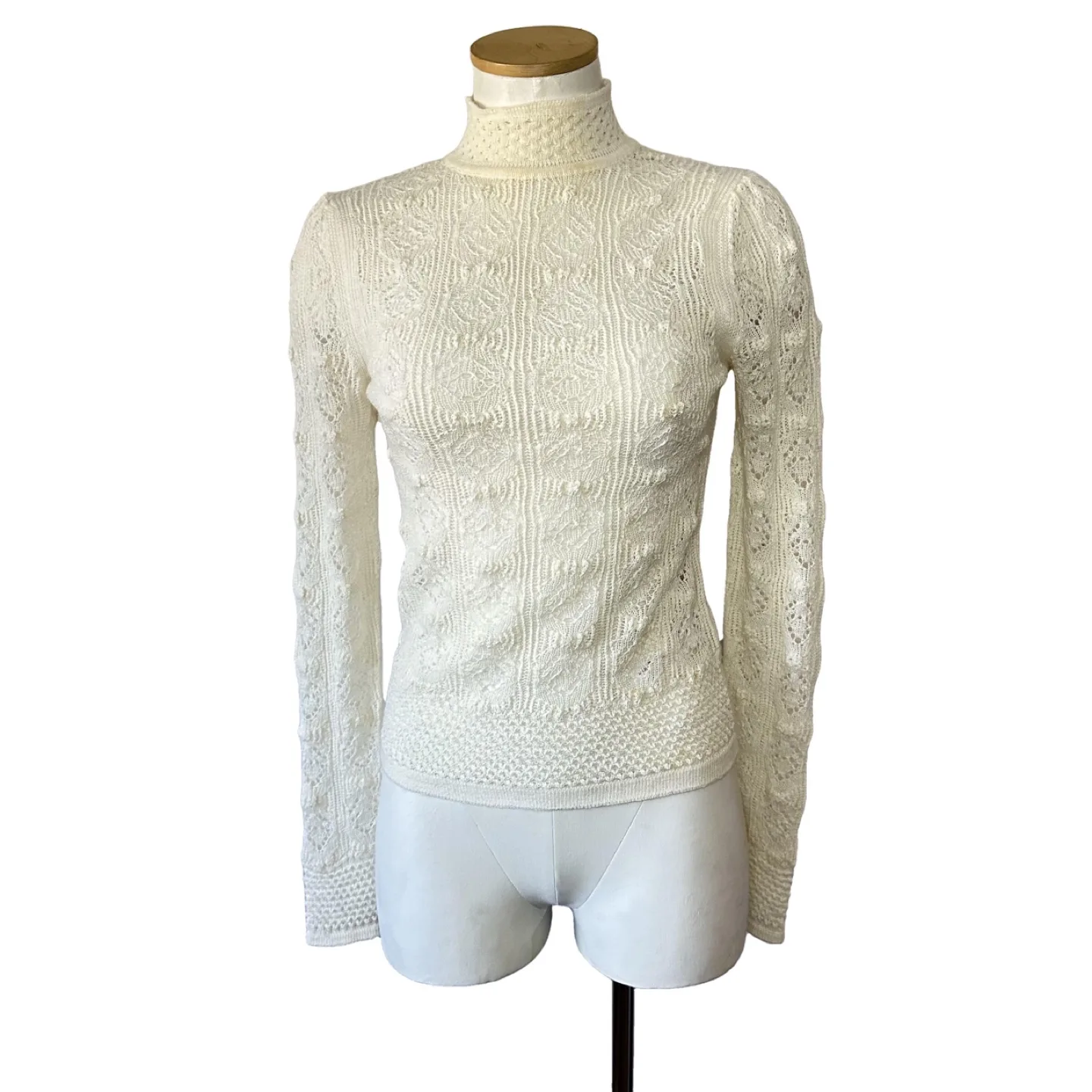 See By Chloe Alpaca Wool White Crop Sweater Frilly Mock Neck S image indicator(6)