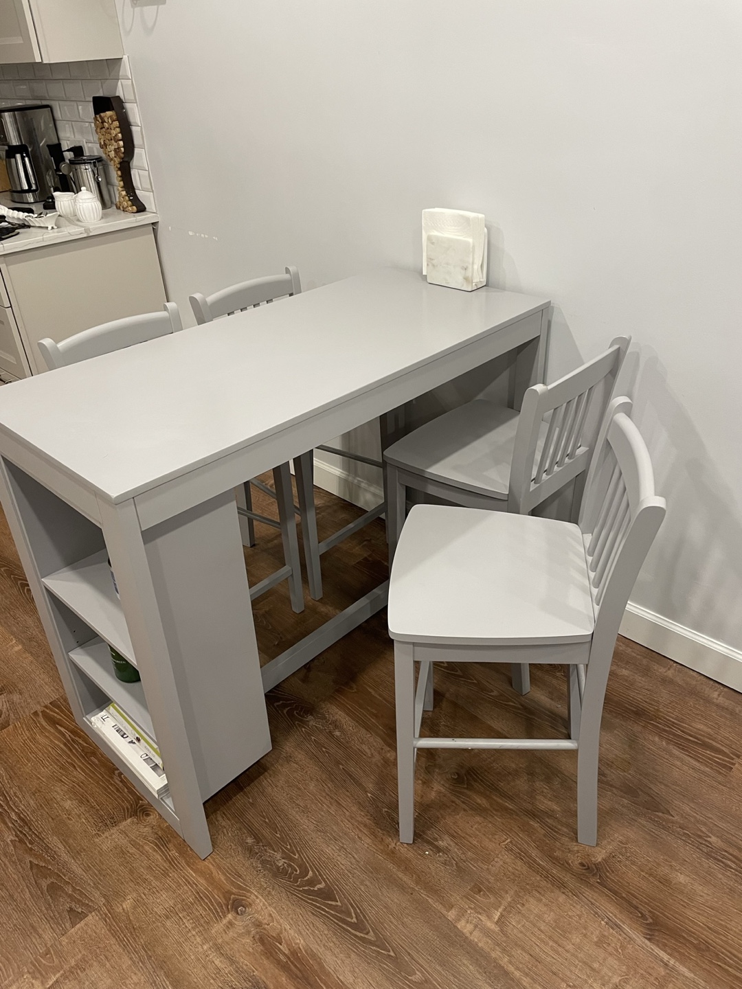 Gray Kitchen Table Set with 4 Stools