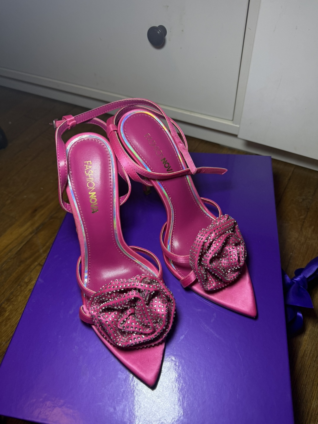 Pink Fashion Nova Heels with Rhinestone Rose Detail - photo 4