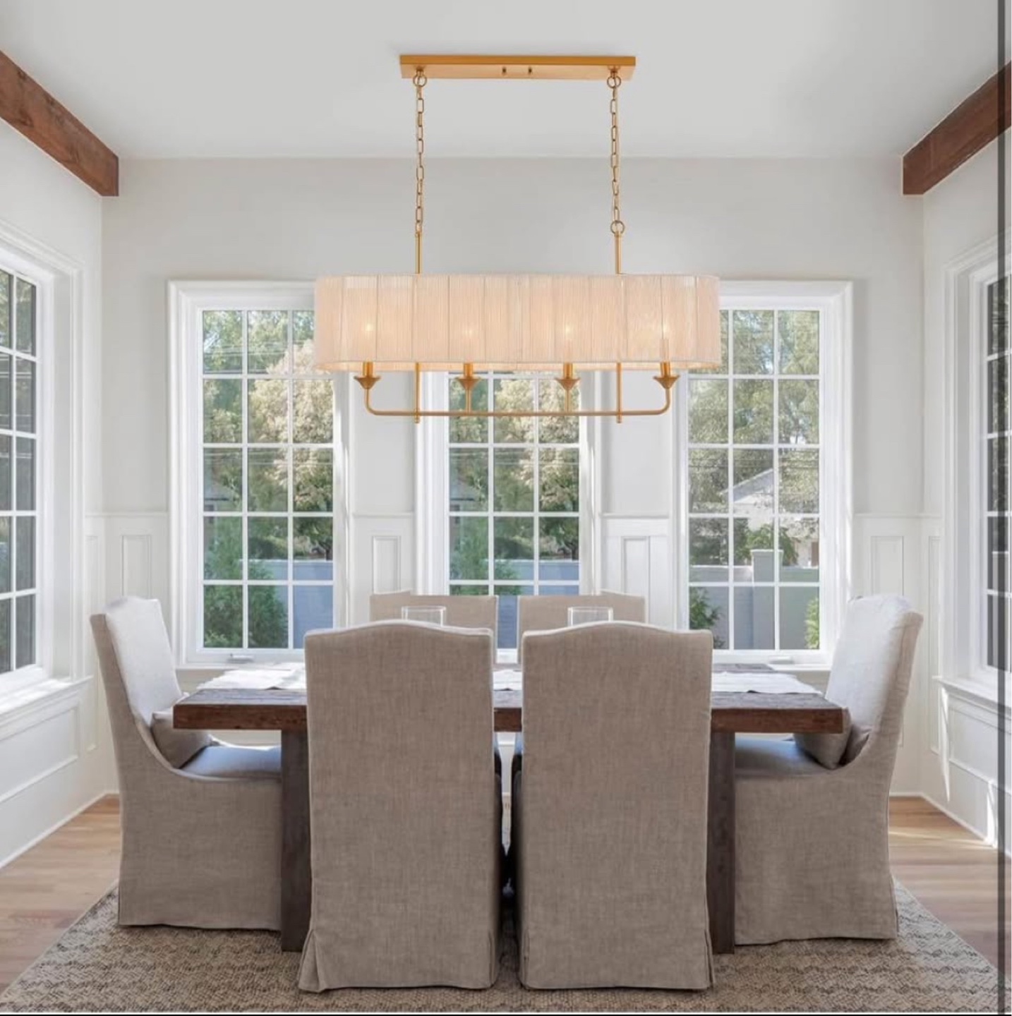 New 42”  Brass and White Hand Woven Rattan Pendant Light - photo 4