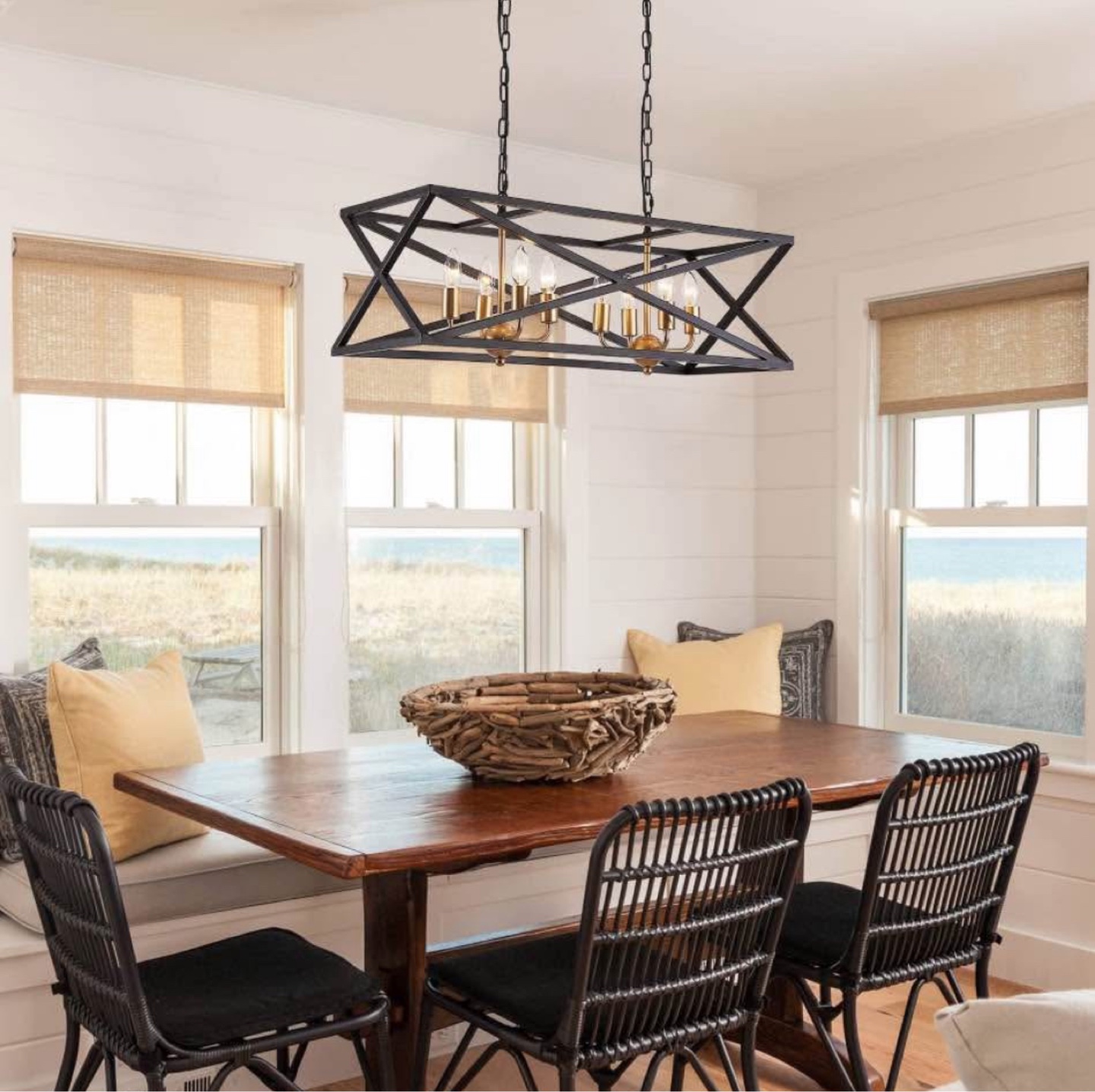 New Modern Farmhouse Chandelier 8-Lights Black and Gold