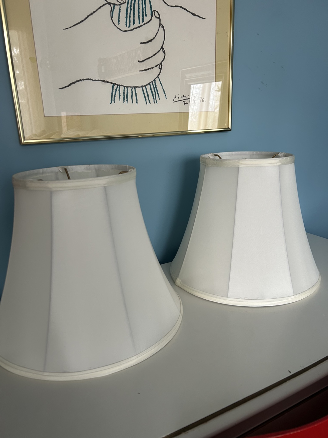 Pair of White Bell Shaped Lampshades