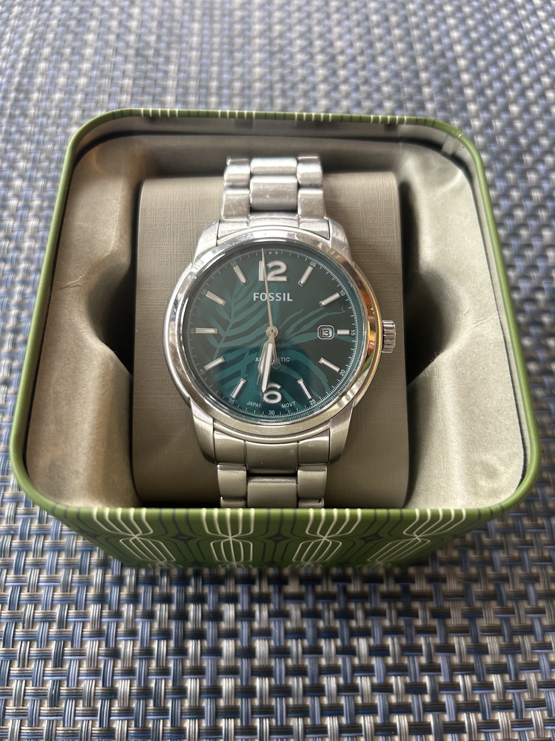 Fossil Men's Automatic Watch - Green Dial, Stainless Steel Band