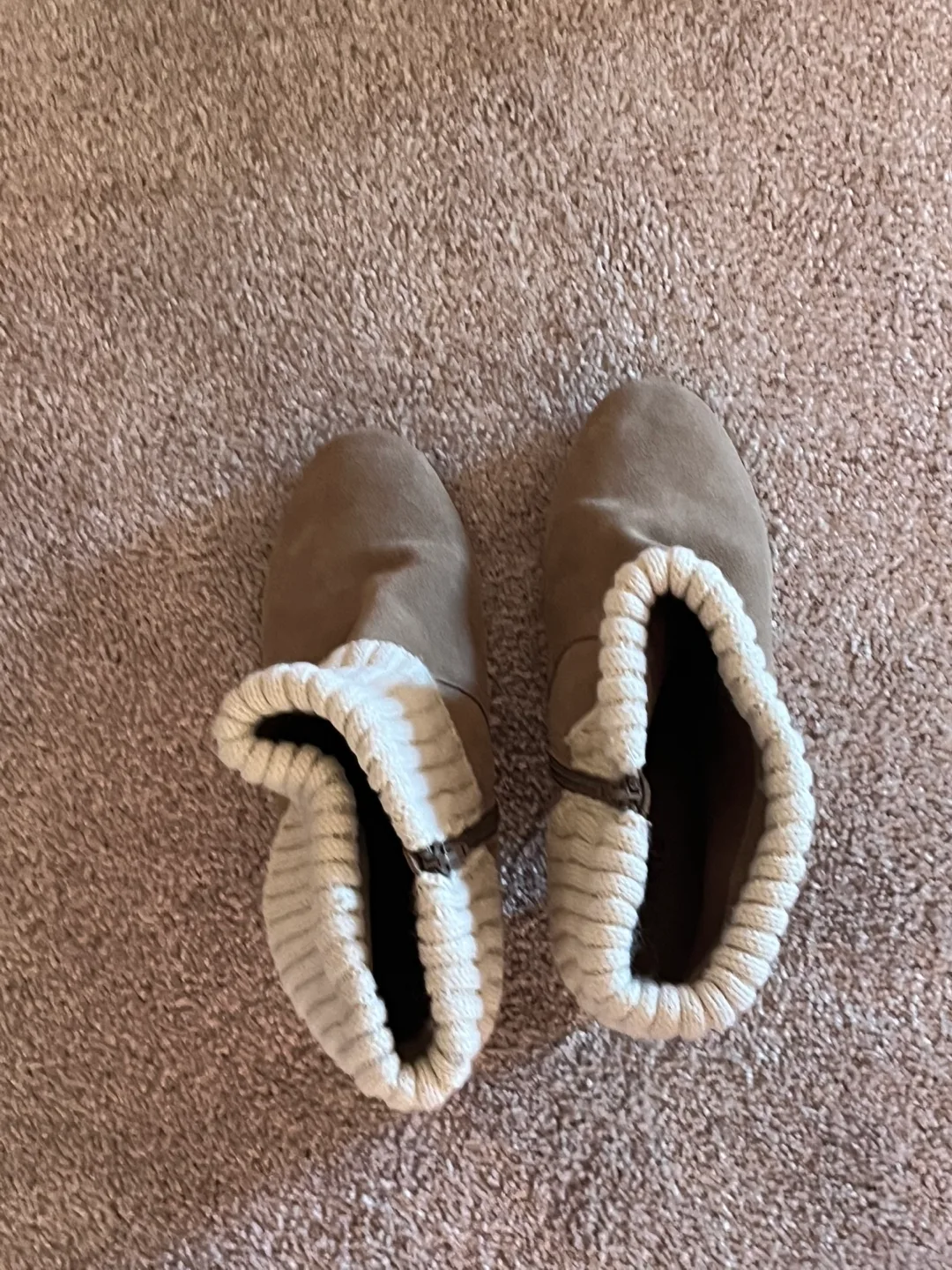 Women's Taupe Suede Block Heel Ankle Boots with Knit Cuffs image indicator(3)