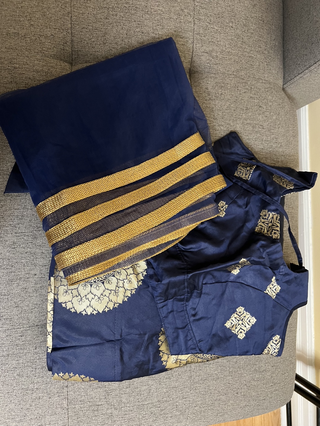 Navy Blue and Gold Lehenga Choli