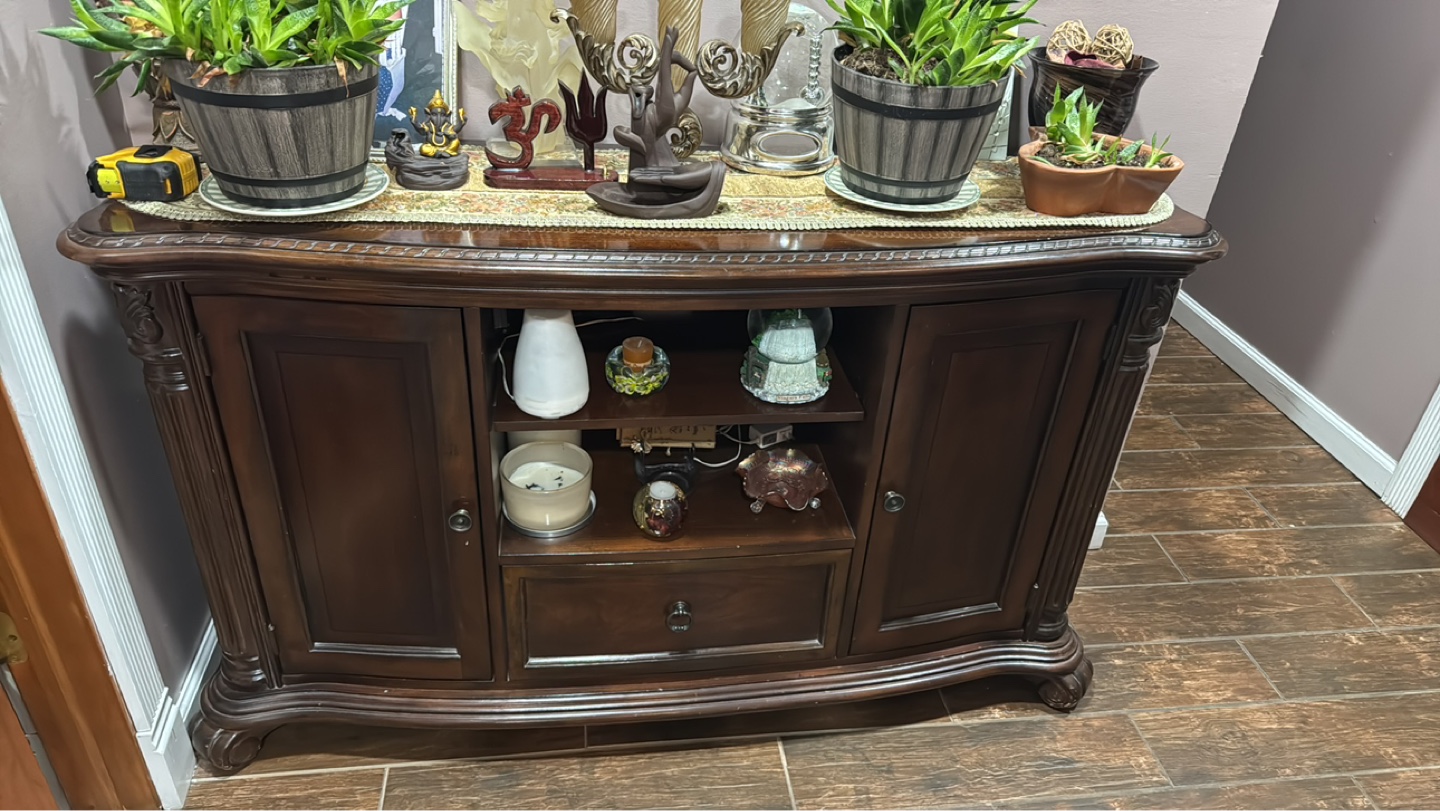 Dark Wood Curved Entertainment Console