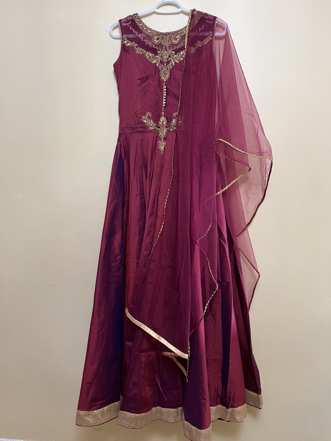 Burgundy Anarkali Suit with Dupatta
