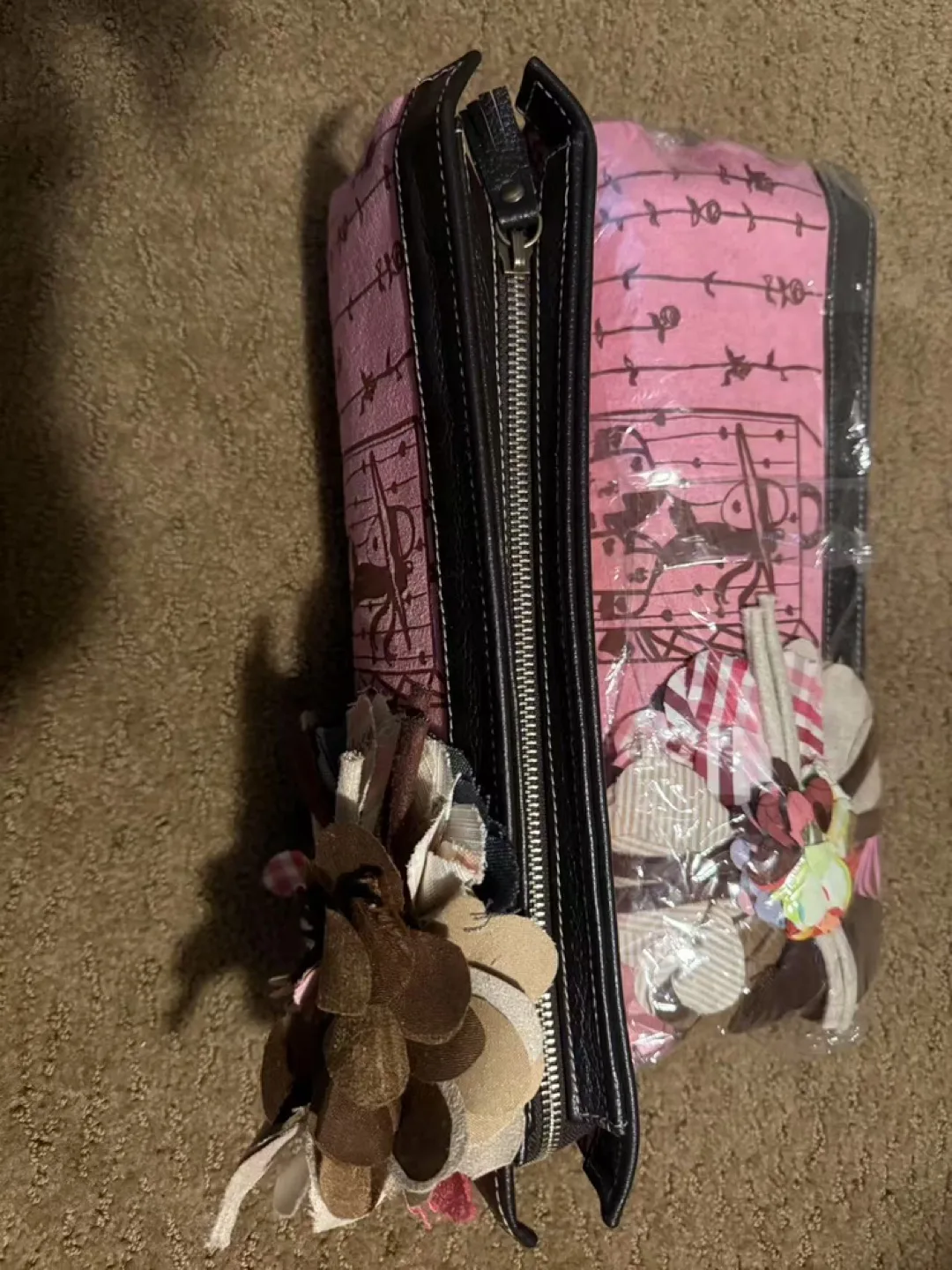 Unique Pink and Brown Fabric Cosmetic Bag thumbnail