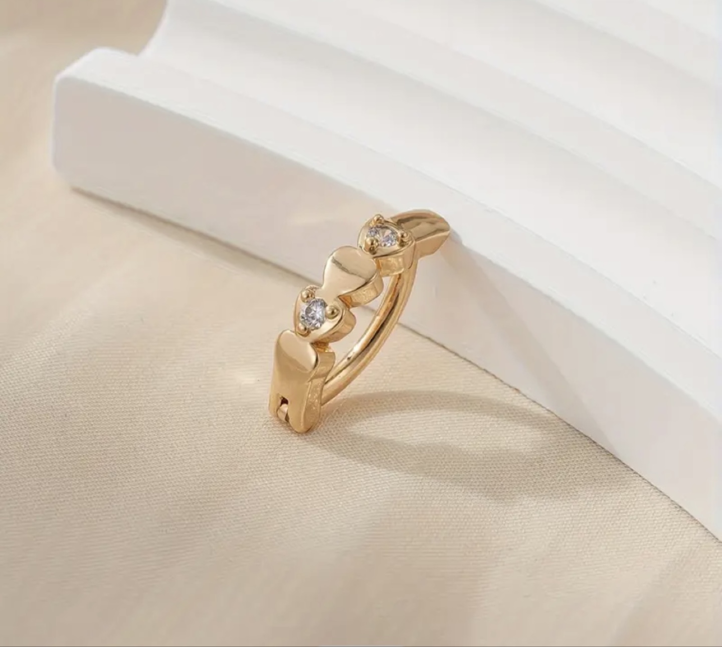 Gold Navel Ring with Three Heart Charms