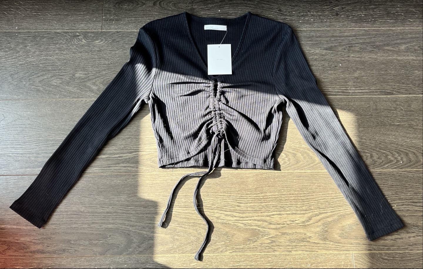 Oak + Fort Black Long Sleeve Crop Top - M
