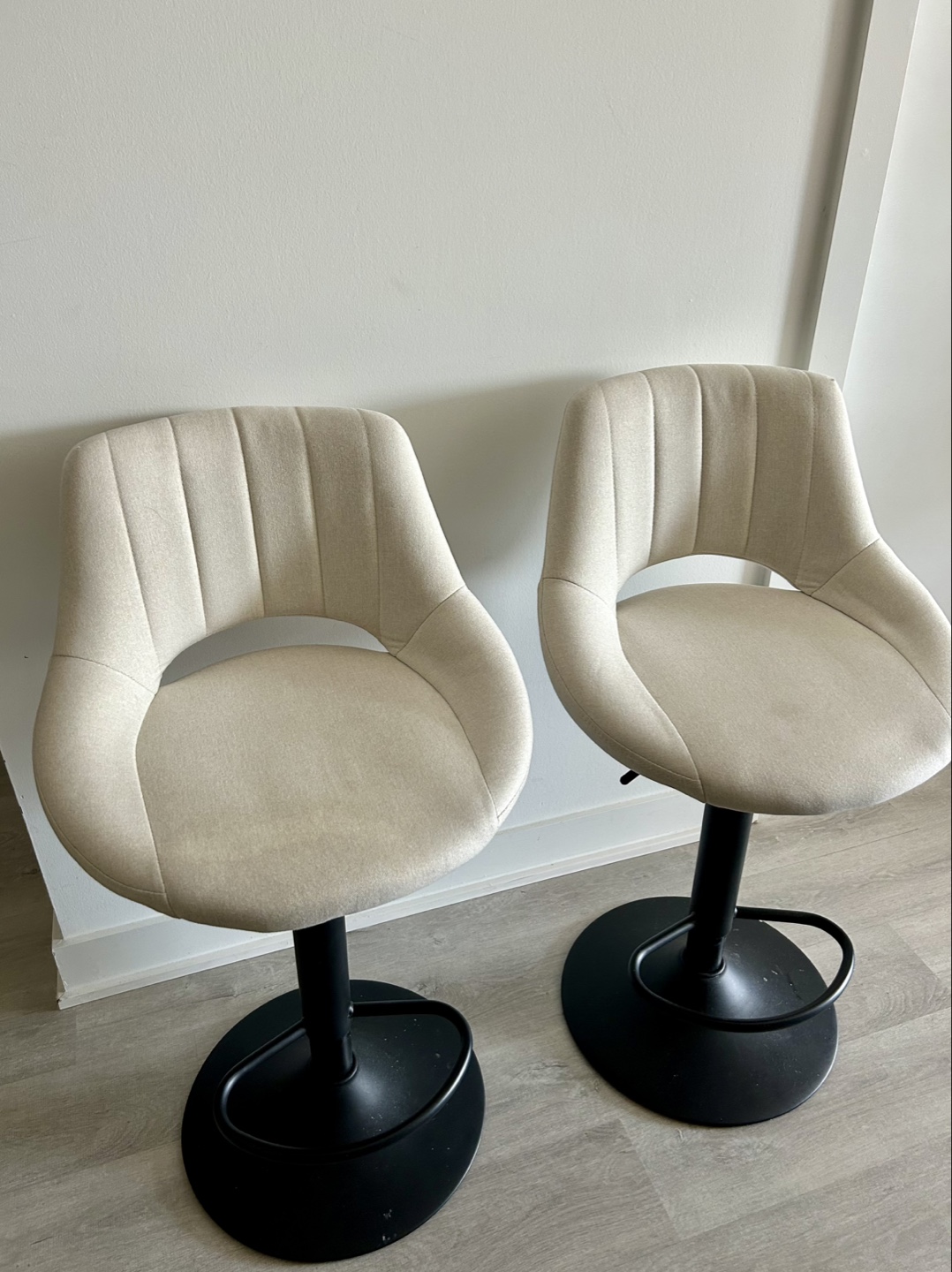 Pair of Beige Swivel Bar Stools - photo 2
