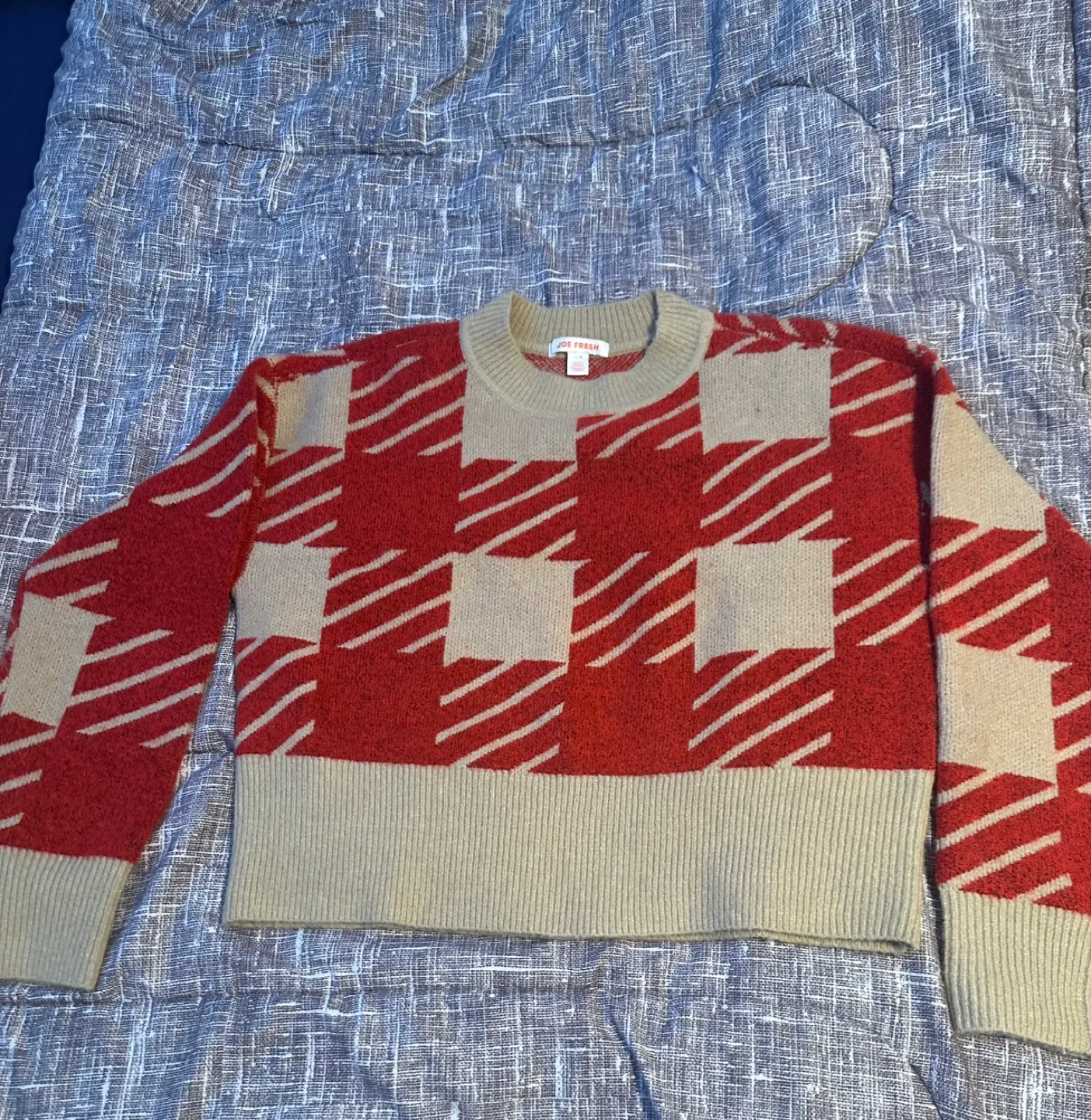 Red and Beige Checkered Knit Sweater thumbnail
