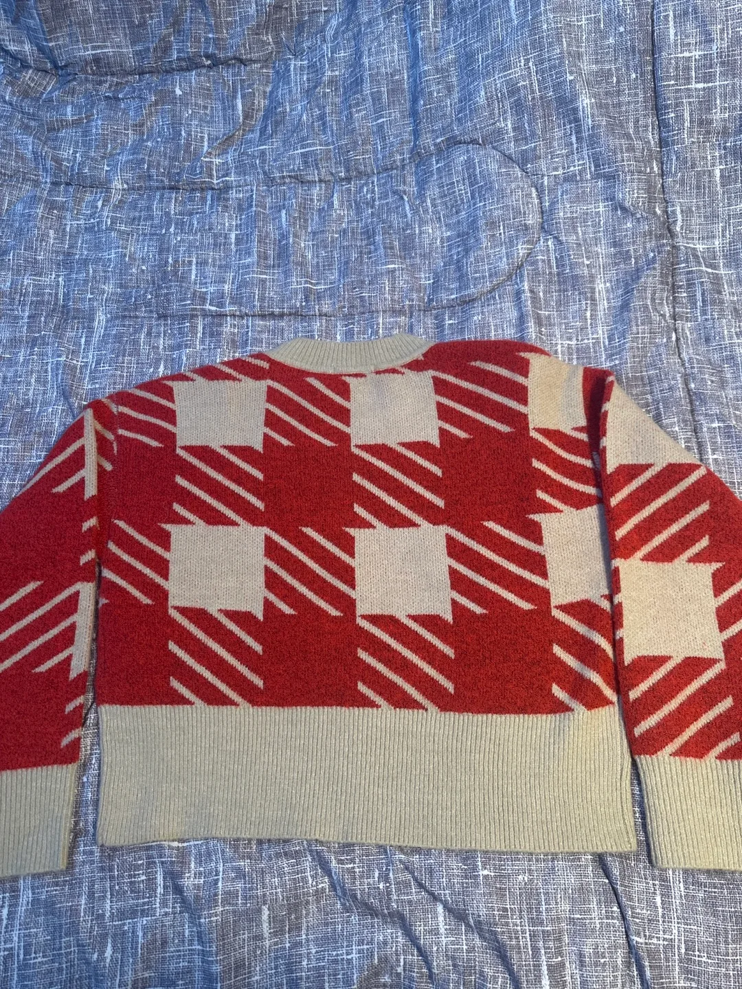 Red and Beige Checkered Knit Sweater image indicator(3)