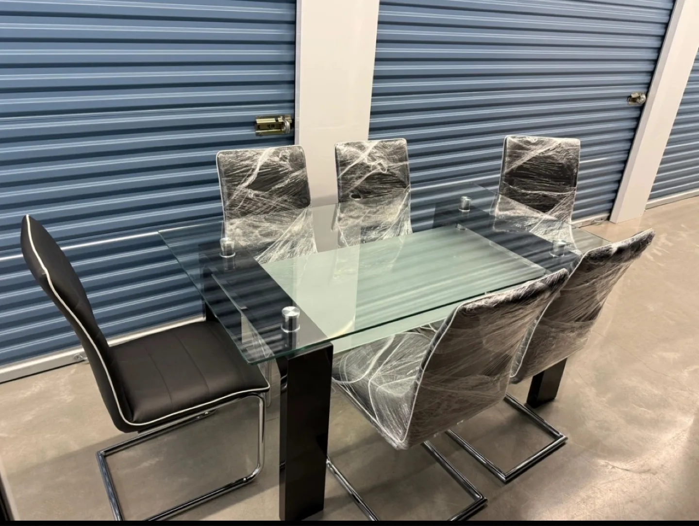 Dining Table Glass Top Black 6 Chairs. thumbnail