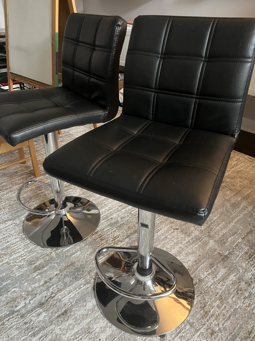 Pair of Black Leather Bar Stools - photo 3