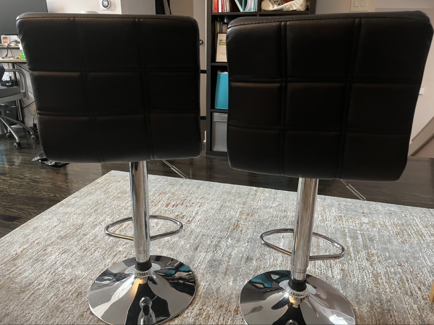 Pair of Black Leather Bar Stools - photo 2