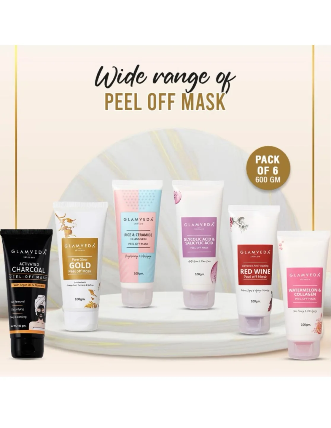 Glamveda Peel-Off Mask Variety Pack (6 x 100gm) thumbnail