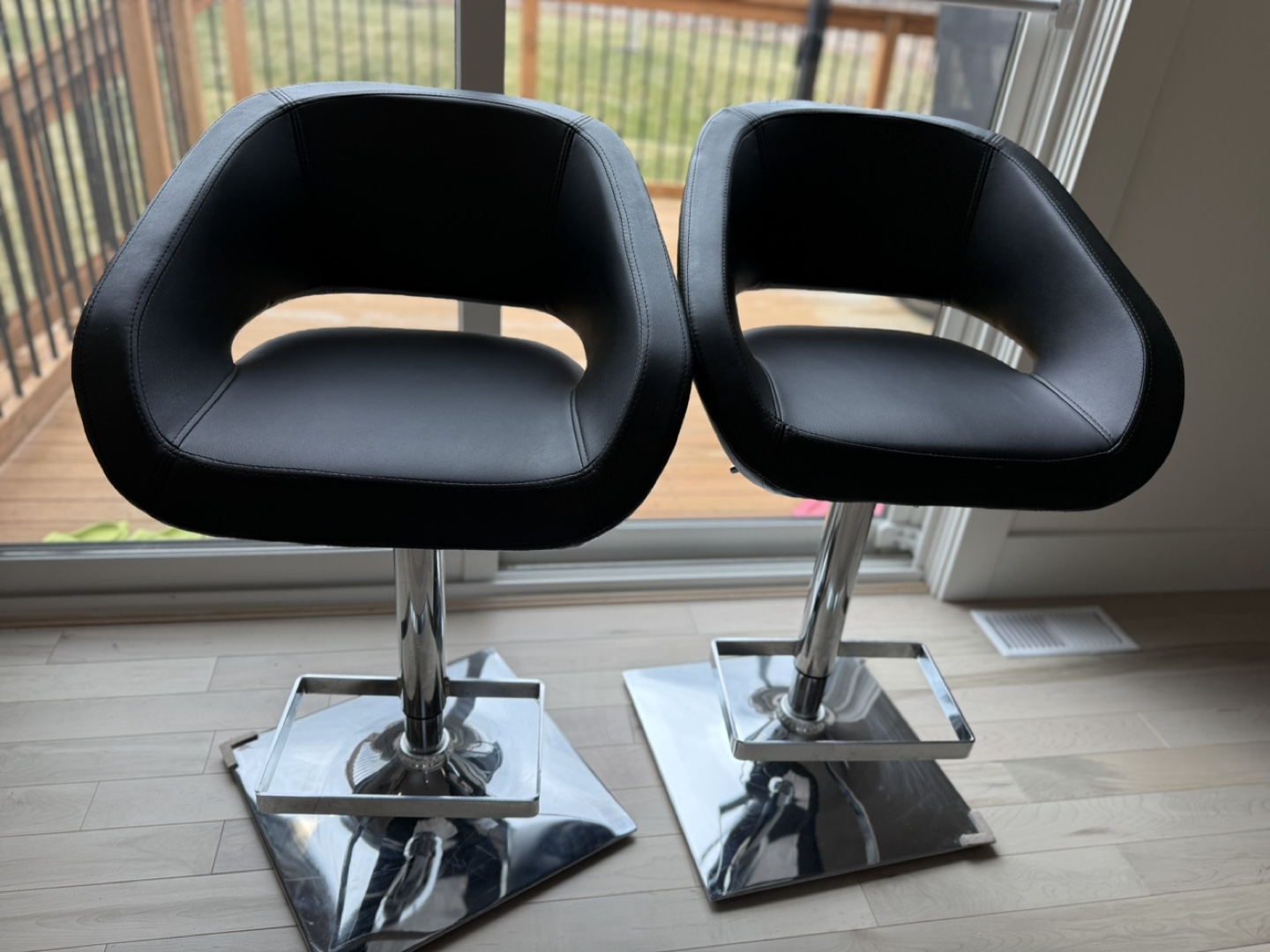 Pair of Black Leather Bar Stools