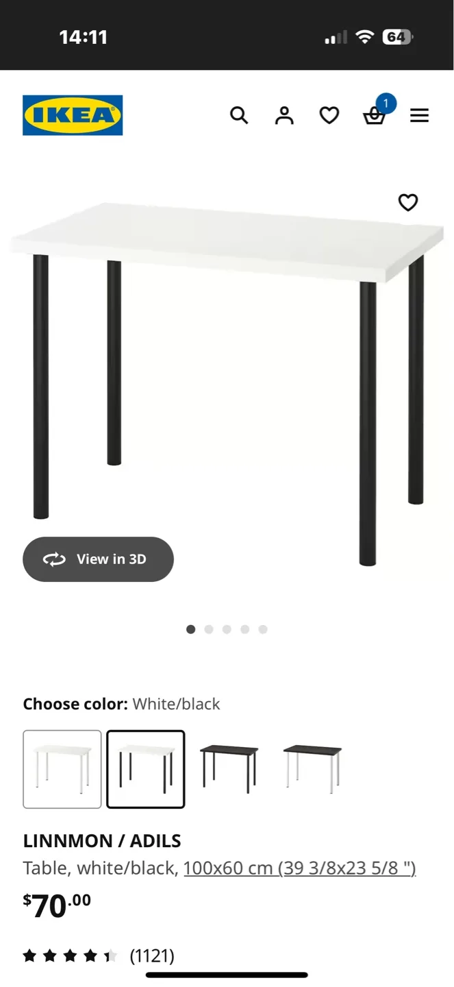 IKEA LINNMON/ADILS Desk - White/Black image indicator(5)