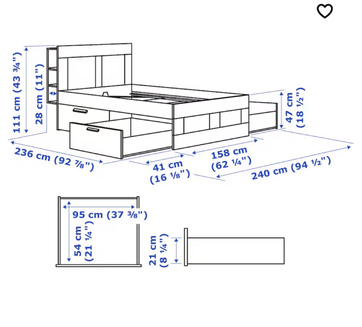 IKEA White Bed Frame with extra storage - photo 5