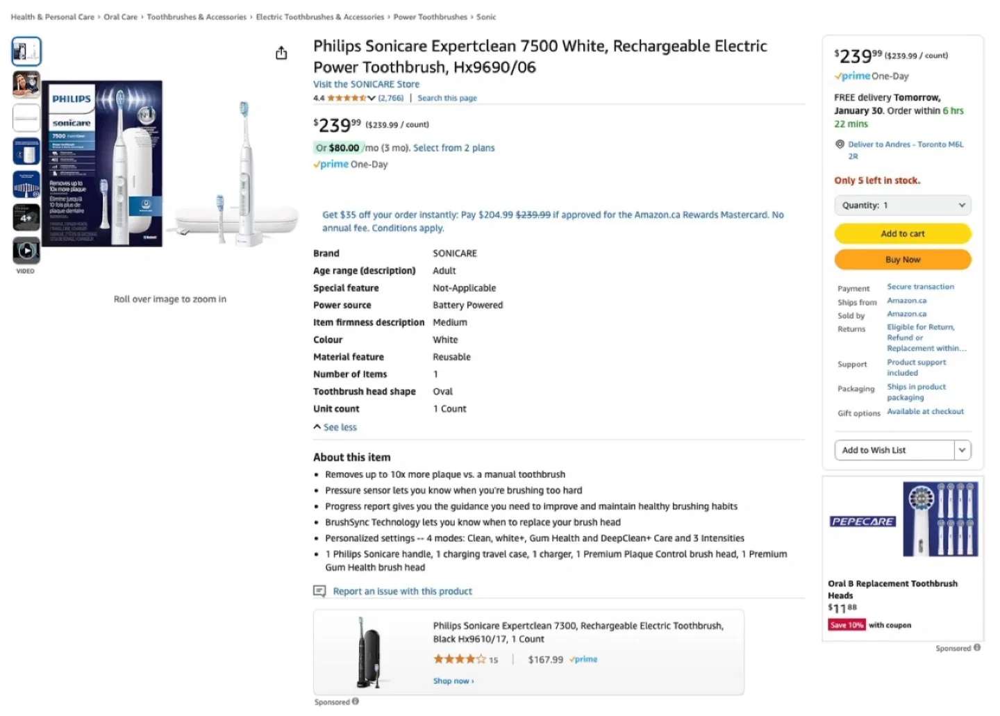 Philips Sonicare Expertclean 7500, Toothbrush - New&Sealed! image indicator(10)