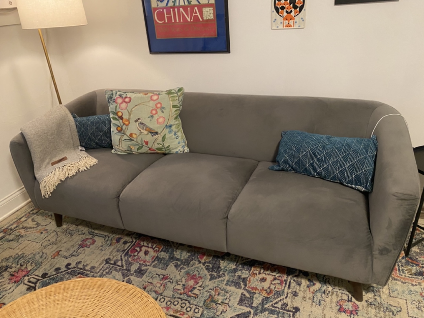 Gray Velvet Sofa
