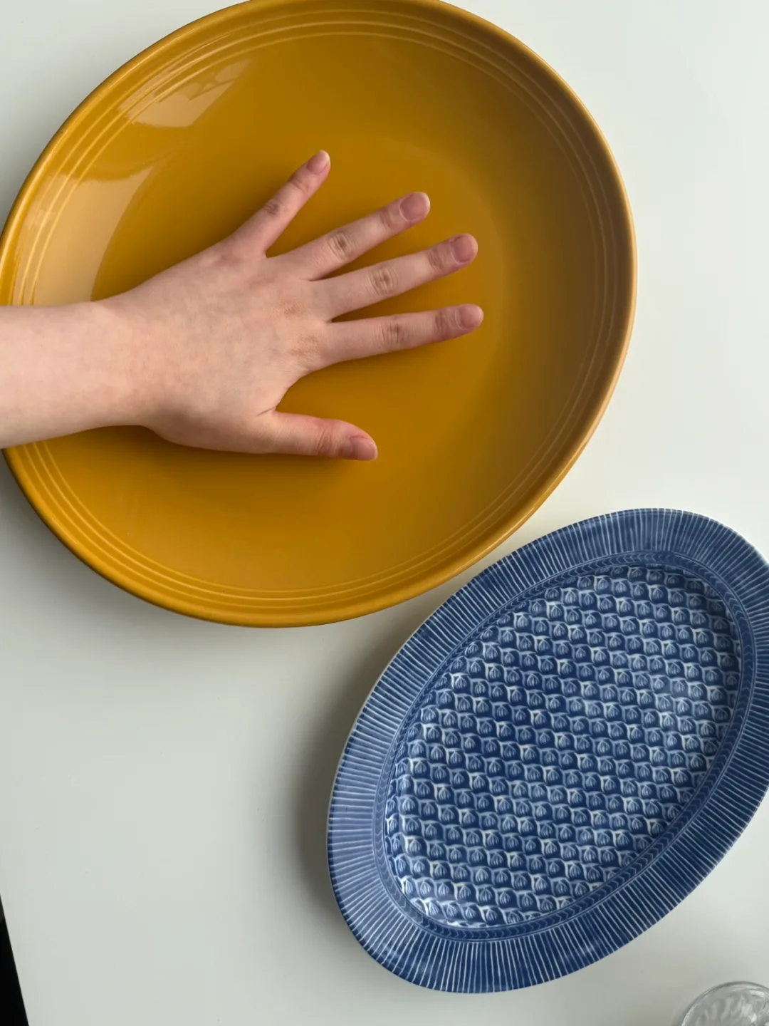Two Oval Serving Platters – Mustard Yellow & Blue Patterned image indicator(2)
