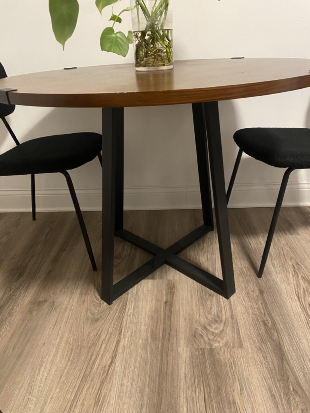 5-Piece Dining Set: Round Wood Table & Four Black Chairs - photo 3