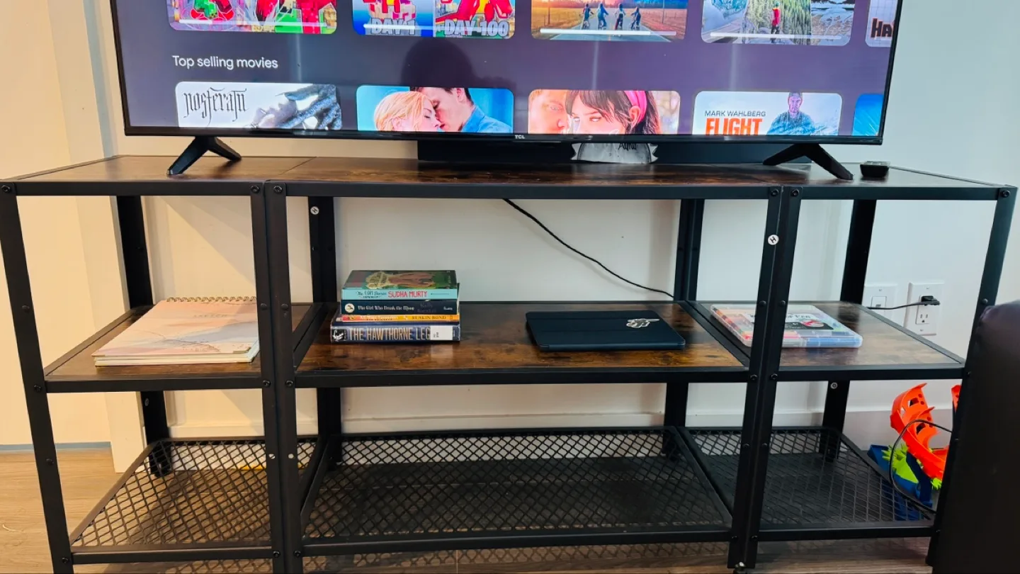 Rustic Industrial TV Stand with Shelves image indicator(4)