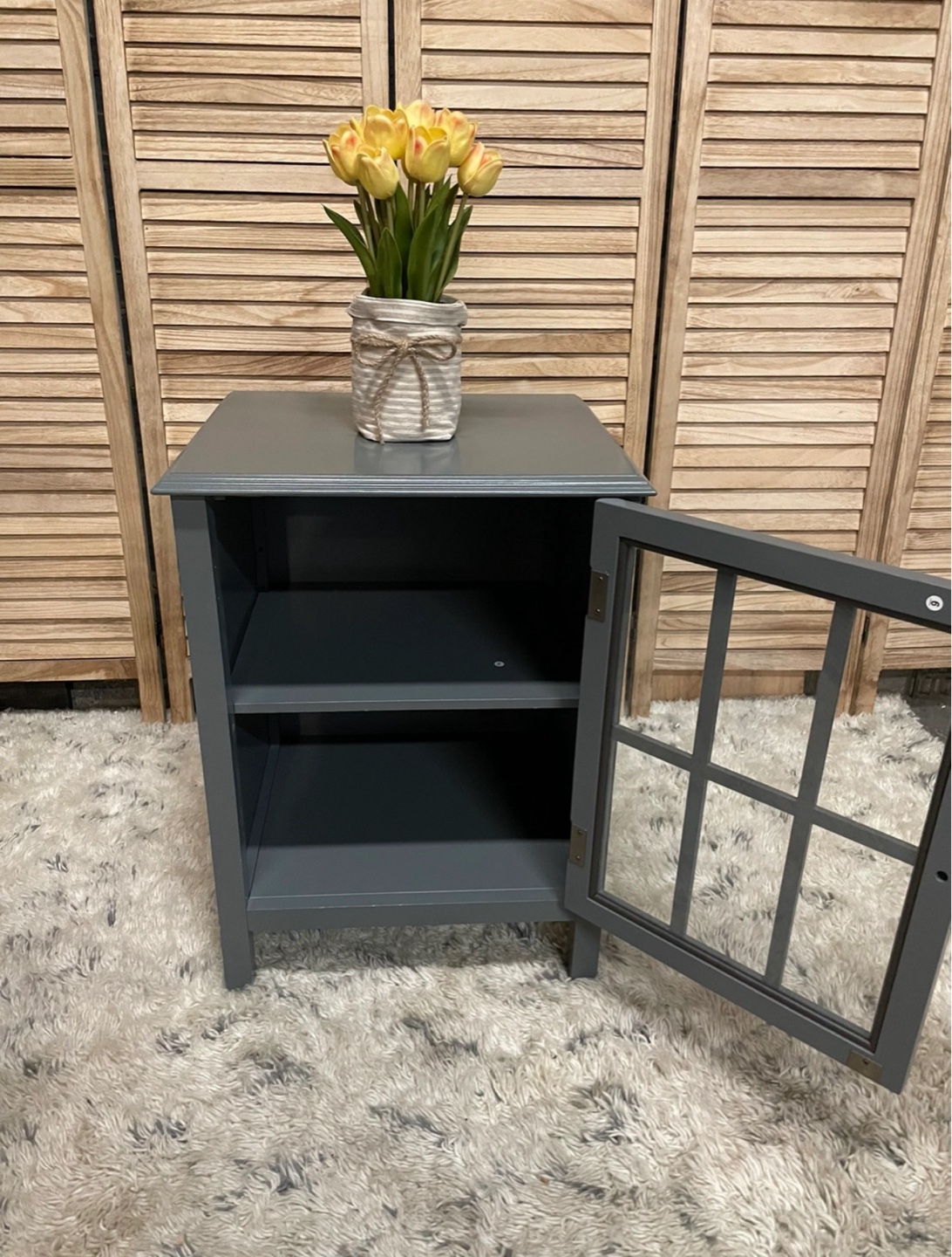 Gray Wooden End Table with Glass Door - photo 3