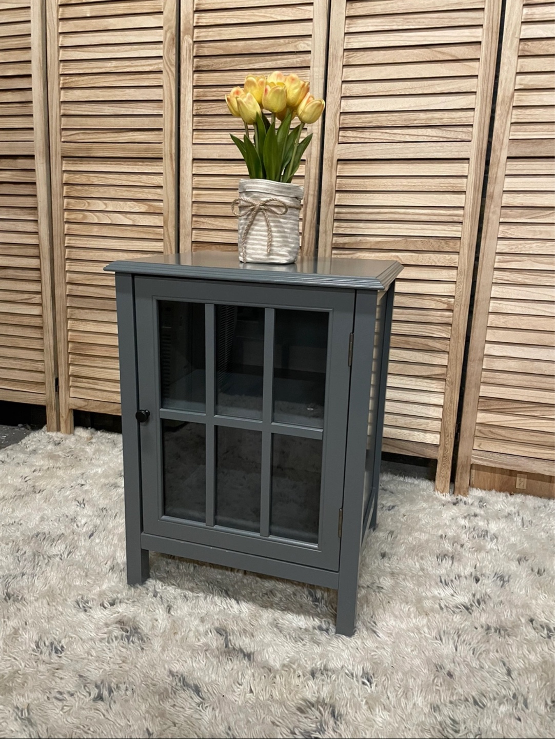 Gray Wooden End Table with Glass Door - photo 2